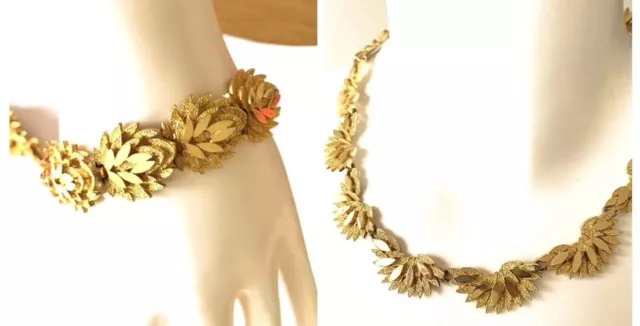 Parure Collier + Bracelet Couture Stylisée vintage jewelry ancien necklace Bijou