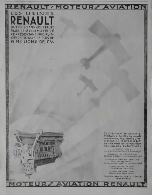 Publicité De Presse 1928 Usines Automobiles Renault Construit 18000 Moteurs