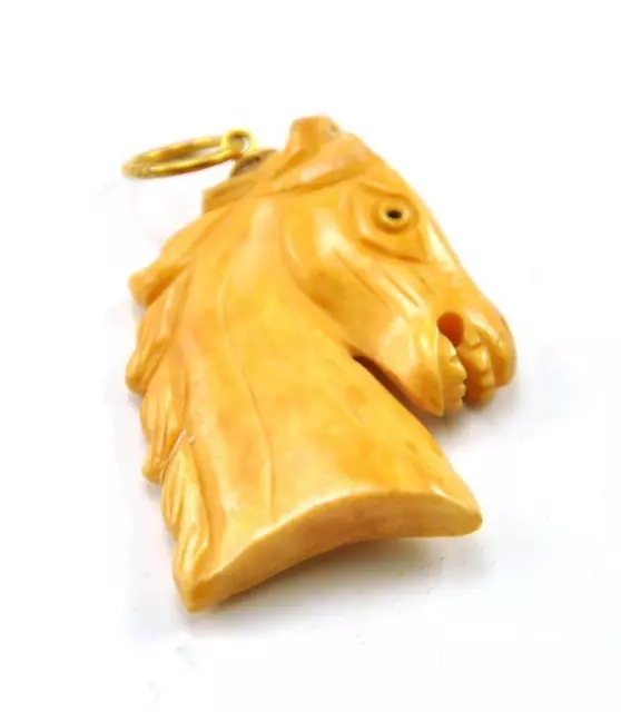 Vintage Oriental Bone Carved Bead Hand Carved Charm Pendant Horse Pony 2