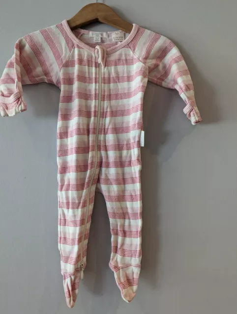 Purebaby Long Sleeve Pink Stripe Romper Size 000 0-3 Months VGUC