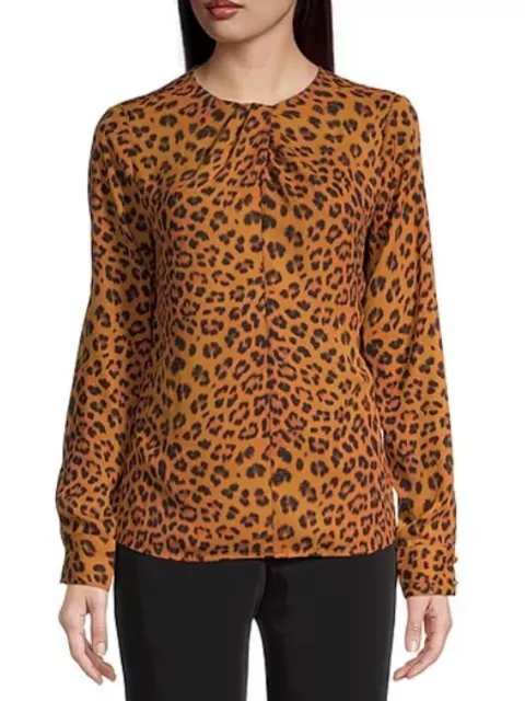 Worthington Women's Crew Neck Long Sleeve Blouse, Cheetah Print Large