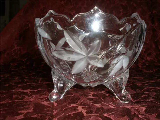 Stunning Footed Crystal Dish Frosted Flowers