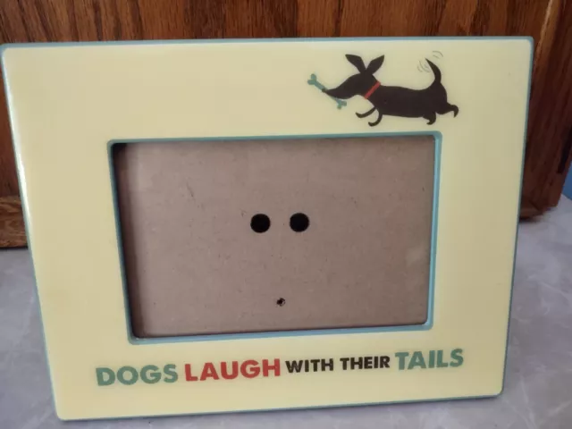 Williams And Sonoma 4x6 Yellow/ Blue Frame “Dogs Laugh With Their Tags” New