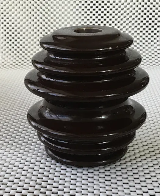 Vintage Brown Porcelain Insulator ~ Large ~ Telephone ~ Unmarked ~ Great 4