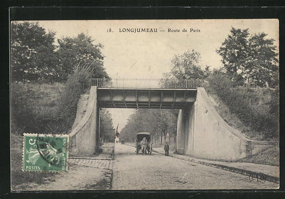 CPA Longjumeau, Route de Paris, pont