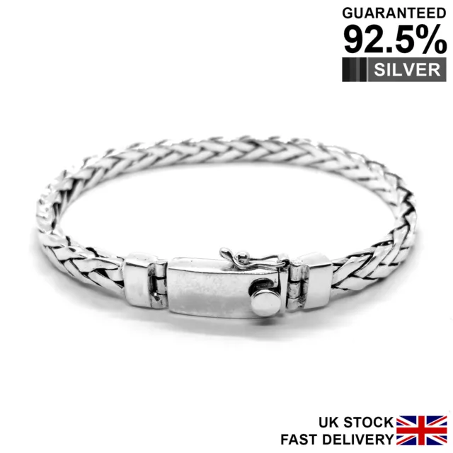 Homme 925 Argent Sterling Uni Tressé Bracelet - Qualité - Solide - Sécurisé