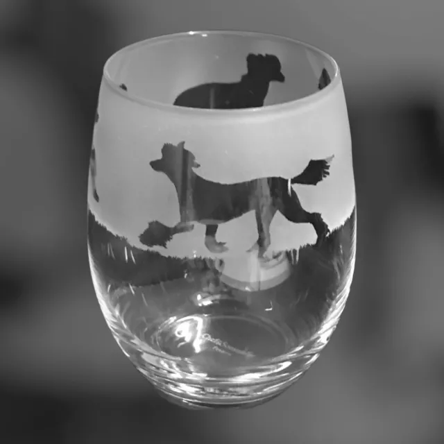 CHINESE CRESTED HAIRELESS Dog Frieze Boxed 36cl Stemless Wine/Water Glass