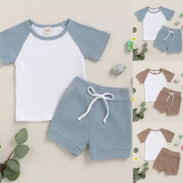 2Pcs Kids Baby Boys Short Sleeve Tops T-Shirt + Shorts Summer Outfit Clothes Set