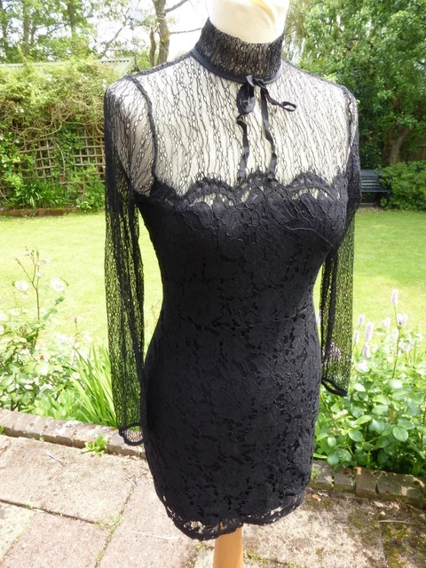 ZARA W/B COLLECTION black lace high neck dress S 8 VGC evening long sleeve  LBD 7.00 - PicClick UK