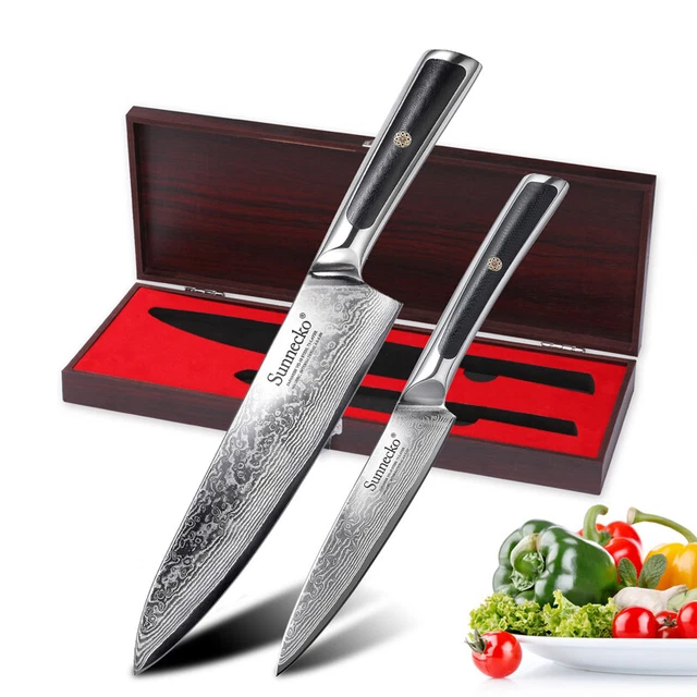 Juego de 2 PIEZAS Cuchillos de Cocina Elite VG10 Damasco Acero Utilitario Chef Cuchillo de Cortar Corte