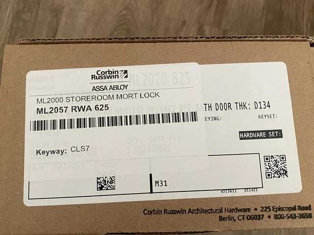 Corbin Russwin ASSA ABLOY ML2000 Storeroom Mort Lock ML2057 RWA 625 New