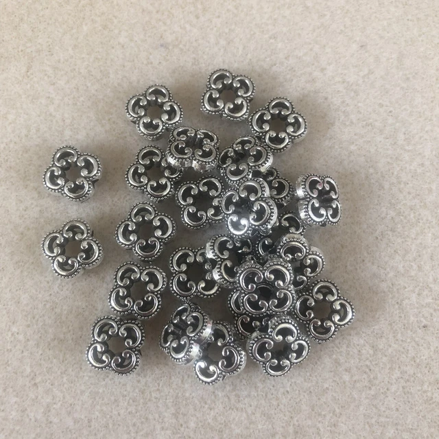 Cuentas espaciadoras cuadradas redondeadas de metal estilo victoriano 10 mm plata antigua, tienda del Reino Unido