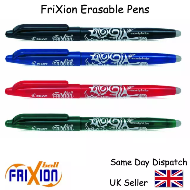 Pilot FriXion Rollerball Erasable Tip Pens - 0.7mm Point -  BLACK BLUE RED GREEN