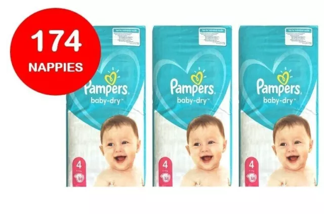 174pc Pampers Size 4 Baby / Infant Dry Nappies Absorbent Unisex Diaper 9-14kg