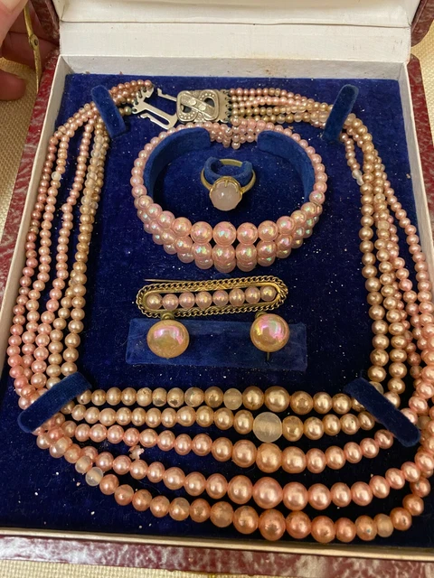 VINTAGE PACIFIC PEARL Company Tokyo Boxed Iridescent Faux Pearl 5 Piece Parure 55.00 PicClick UK