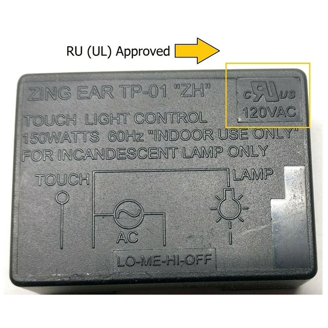 120 VOLT ZING Ear TP-01 ZH 3 Way Touch Lamp Dimmer Switch Control