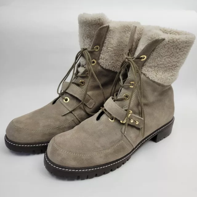 Stuart Weitzman VIKING suede combat lugged sole boots womens 10 tan shearling