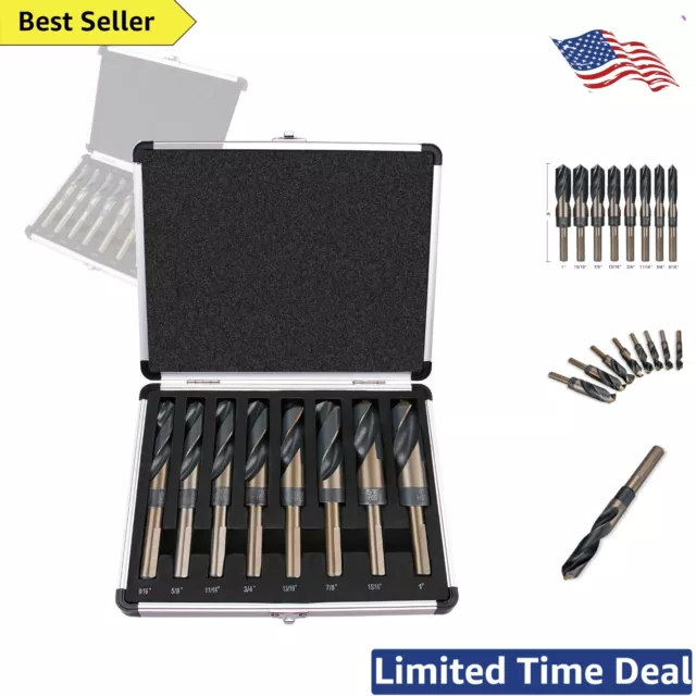 8-Piece Large Drill Bit Set in Aluminum Case - M2 High Speed Steel, 135-Degre...