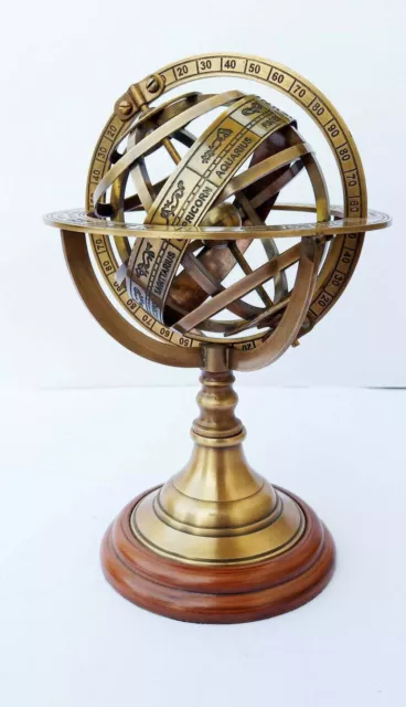 Astrolabe Zodiac Brass Globe, Vintage Nautical Armillary Spar Globe Collectible