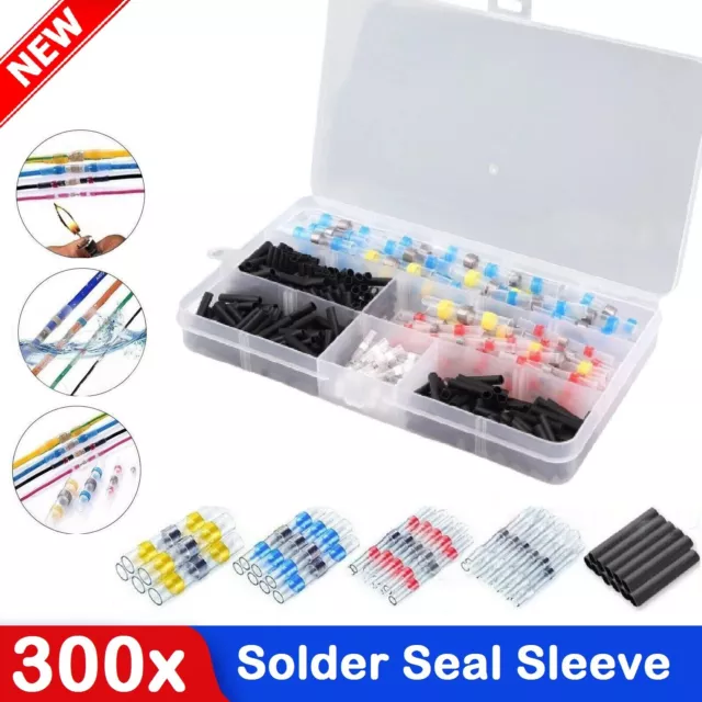 300PCS Solder Seal Sleeve Waterproof Heat Shrink Butt Wire Connectors Terminals