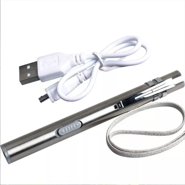 5" LED USB Rechargeable Mini Tactical Flashlight Stainless Steel Torch Pen Light