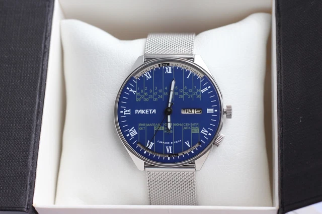 Cadran Raketa NOS RAKETA MULTI calendrier. Cadran bleu. GRAND visage. Montre pour ...