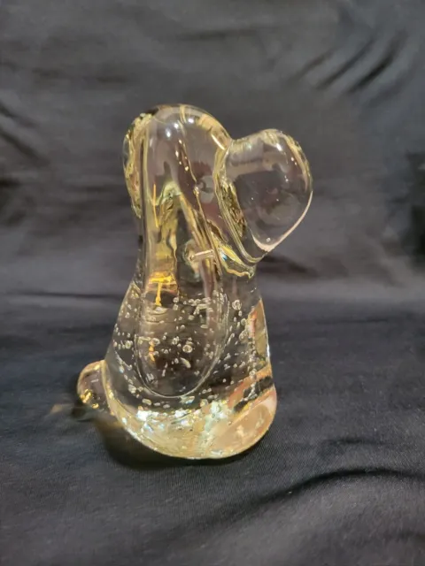 Vintage Basset Hound Dog TOWLE CRYSTAL Controlled Bubble Art Glass Paperweight