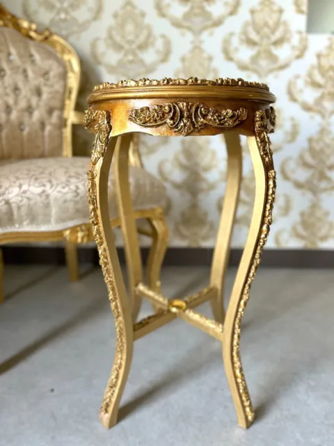 Side Table French Baroque Style with Marble Top Tea Cafe Handmade Table in Gold