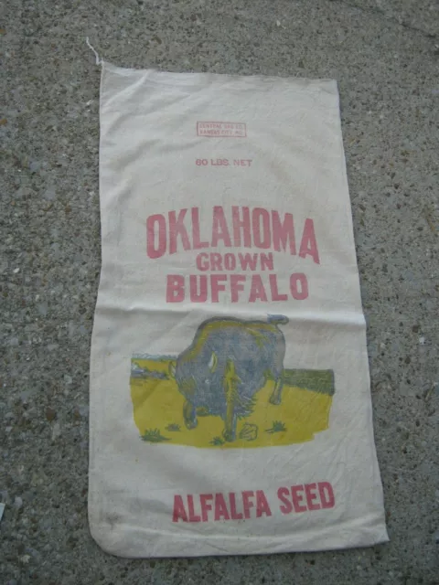 15 3/4" x29" Buffalo Vintage Oklahoma Grown Buffalo Alfalfa Seed Cloth Sack