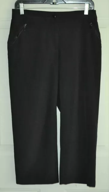 Chicos Zenergy Pants Straight Leg Crop Capri Sz 0  4/6 Black Zip Pockets