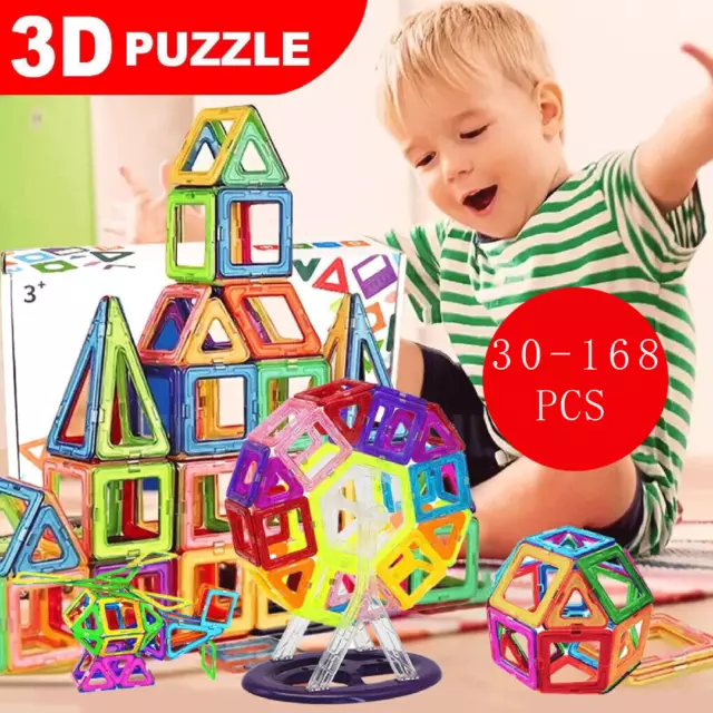 30-168pcs Magnetic Building Blocks Set 3D Tiles DIY Toys Gift Kids Educational