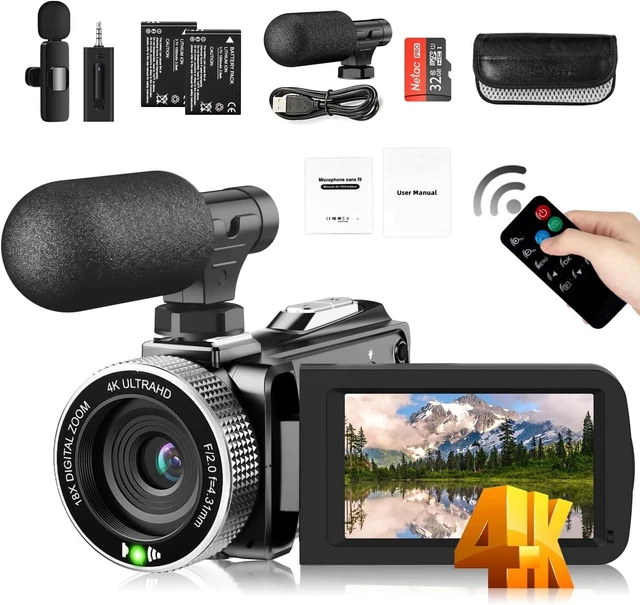 Videocamera 4K 48MP Windancy Con Schermo Girevole 270°, Zoom 18x E Webcam Per YouTube E Vlog
