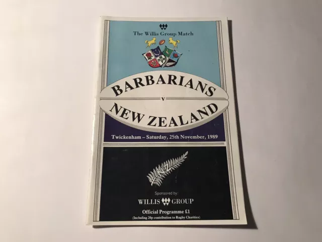 Barbarians v New Zealand 1989 Rugby Union programme