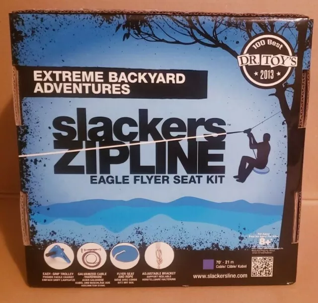 Slackers 70 ft Hawk Zip Line Kit Spring Brake System Seat Zip Line 250lbs