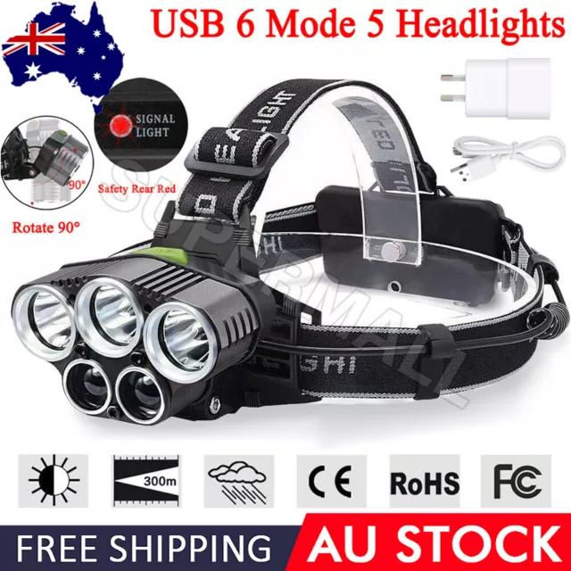 90000LM 5 Light 6Mode  Headlight Torch Rechargeable Flashlight Work Light OZ