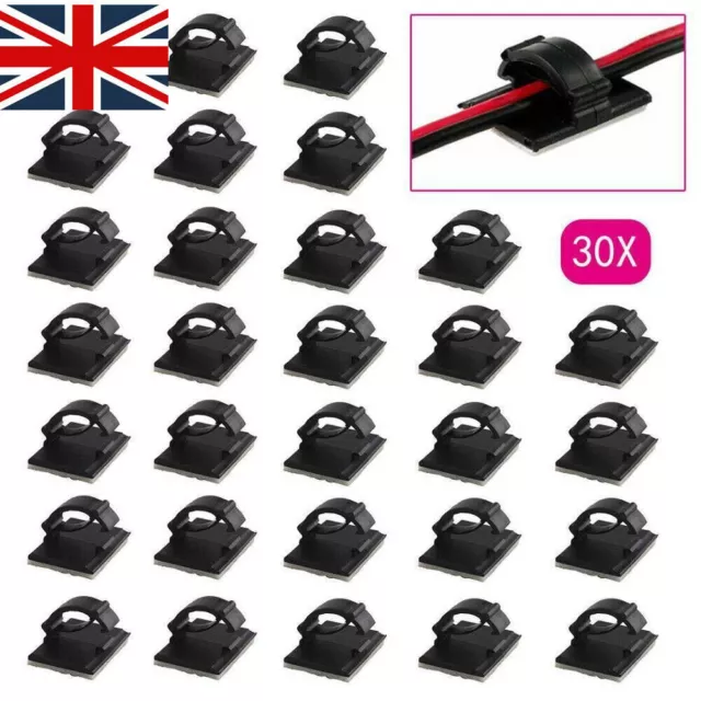 30x Self Adhesive Stick-on Cable Ties Wire Cable Base Clamp Clip Holder Tool Set