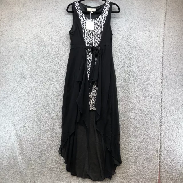 A'reve Maxi Dress Black Crochet Mesh Hi Lo Sleeveless Tie Zip Womens Large