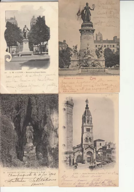 Lot de 4 cartes postales anciennes old postcards LYON timbrées 1902 MOUCHON 4