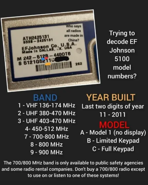 EF Johnson 51FIRE 242-5137-461-BJ3 UHF 403-470 MHz P25 Radio No Antenna, Battery 3