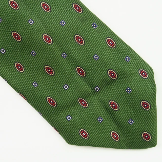 VTG Polo Ralph Lauren Green Foulard Medallion Mens Neck Tie 56"x3" Polka Dot