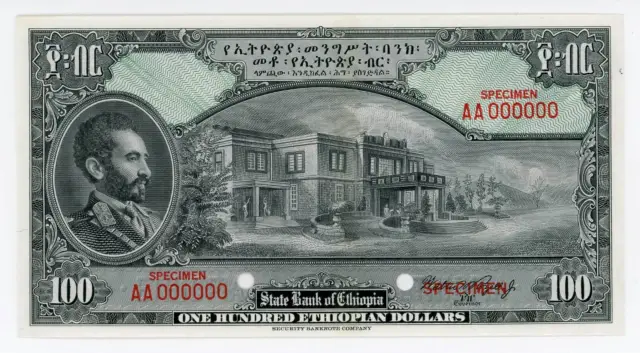 NobleSpirit No Reserve (JM) State Bank of Ethiopia $100 SPECIMEN Choice CU