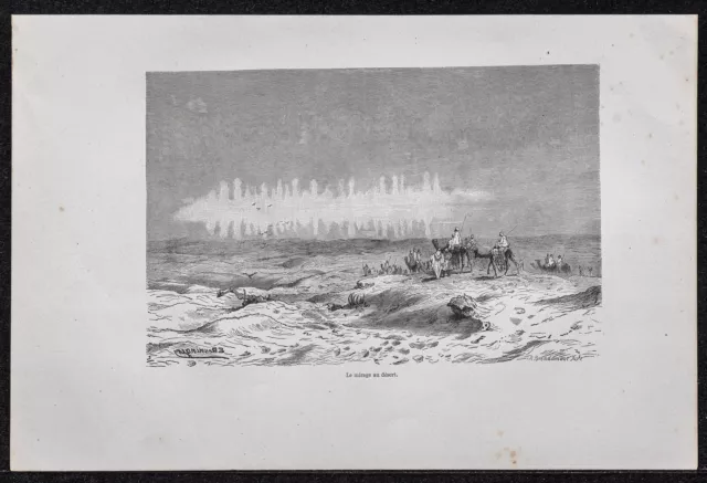1883 - Vista de Un Mirage en El Desierto - Grabado Sobre Madera Antigua -