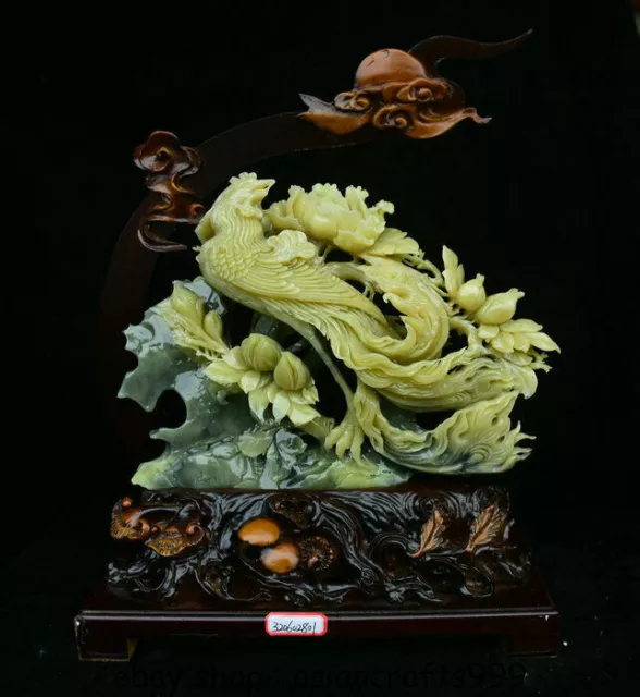 17.2 "Natürliche Xiu Jade Carving Fengshui Flower Phoenix Vogel Statue