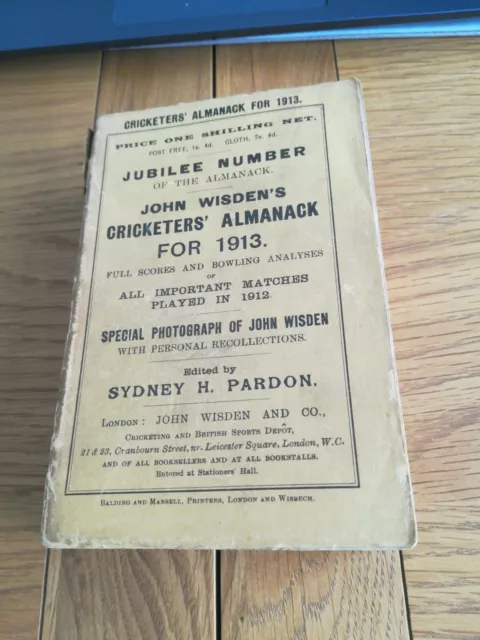 Wisden cricketers almanack 1913 limp cloth jubilee edition