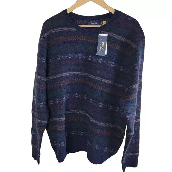 Polo Ralph Lauren Fair Isle Wool Alpaca Sweater Mens Blue Size XXL Crew Neck 2