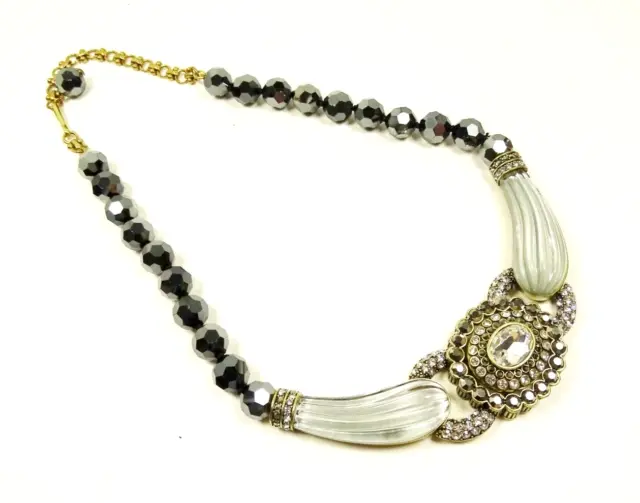 HEIDI DAUS Silver Color Lucite Hematite Color Beads Clear Crystal Necklace