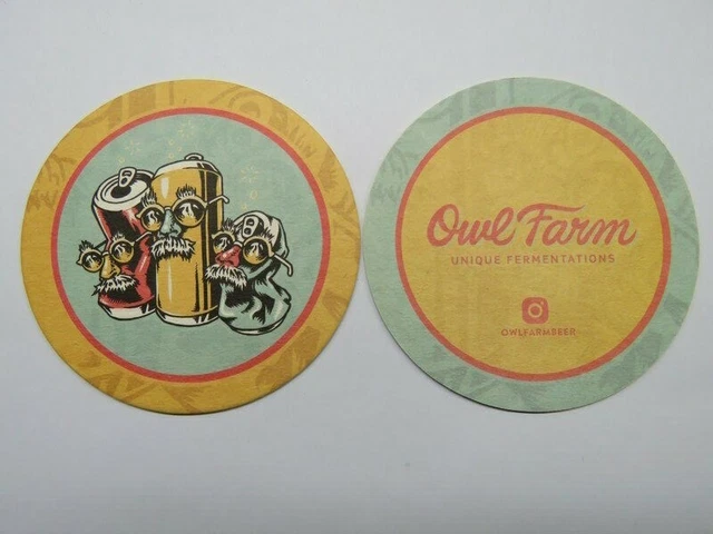 Cool Beer Brewery Coaster ~ OWL FARM Unique Fermentations ~ Brooklyn, NEW YORK