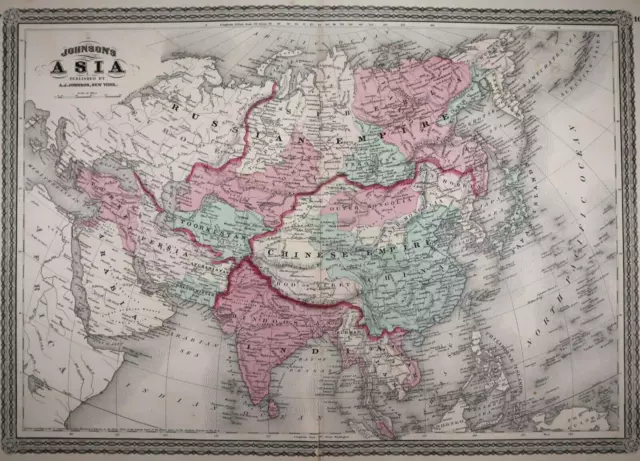 Authentic 1872 Johnson's Atlas Map ~ ASIA - HINDOOSTAN - CHINA ~ FreeS&H