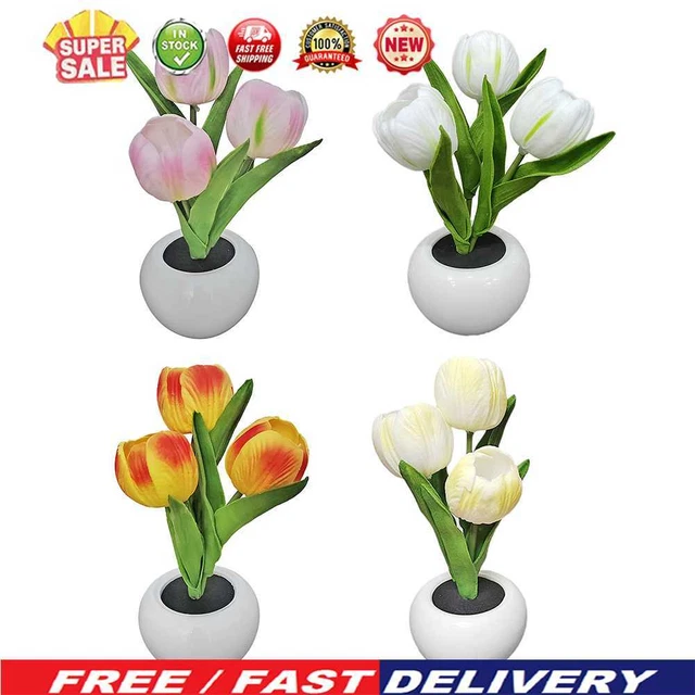 VEEKI Luce Notturna Tulipano In Acrilico - Lampada Da Comodino USB/Batteria (Rosa) Per Decorazione Cameretta - 4