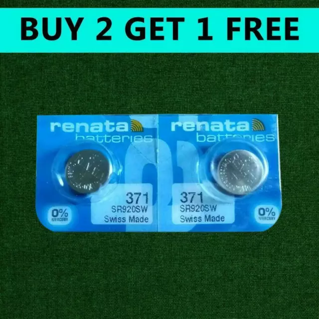 2 x Renata 371 1.55v Watch Cell Batteries SR920SW Mercury Free Battery 371